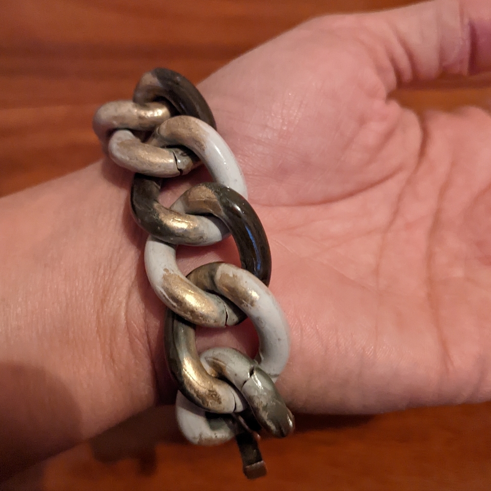 Burnished gold enamel chunky link bracelet